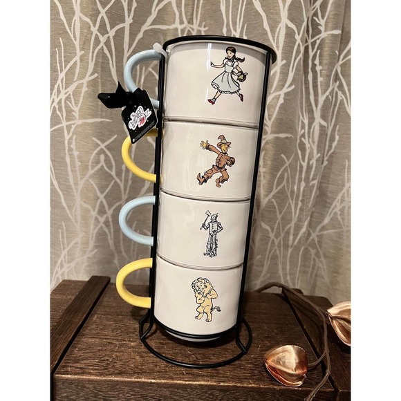 RAE DUNN WIZARD OF OZ COFFEE MUGS STACK HTF NEW HOME KITCHEN DOROTHY LION TINMAN